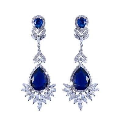 Swarovski Elements Crystal Teardrop Wedding Bridal Chandelier CZ Dangle Earrings - Image 1 of 4