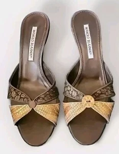 Manolo Blahnik Ctailo Snakeskin Animal Slide Heeled Sandal Mule Italy 36 US 5.5 - Picture 1 of 9