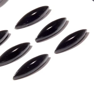 Lot (24) Czech vintage oval jet black domed glass cabochons 15x4mm  - Picture 1 of 2
