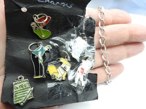 Pulsera de cadena de plata de ley con seis esmaltes de golf vintage - Imagen 1 de 4
