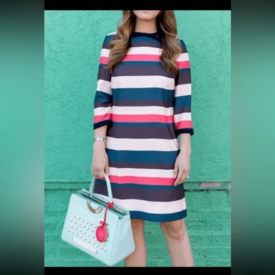 Ted Baker Yakira Striped Shift Dress  Sz S Mod Colorblock 3/4 Sleeve Mini Dress - Image 1 of 4