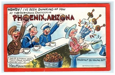 1943 Phoenix Arizona Red Cross Canteen Comic Military Postcard WW2 Free - Image 1 of 2