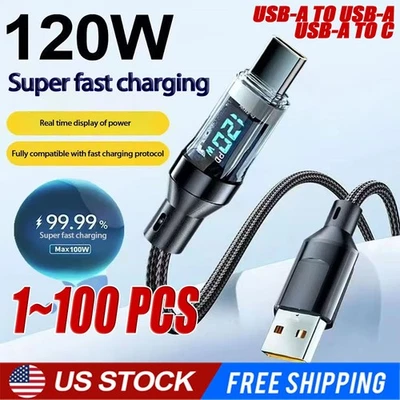 120w Super Fast USB Type-C Charging Braid Phone Charger Lead with Display LOT - Image 1 of 4