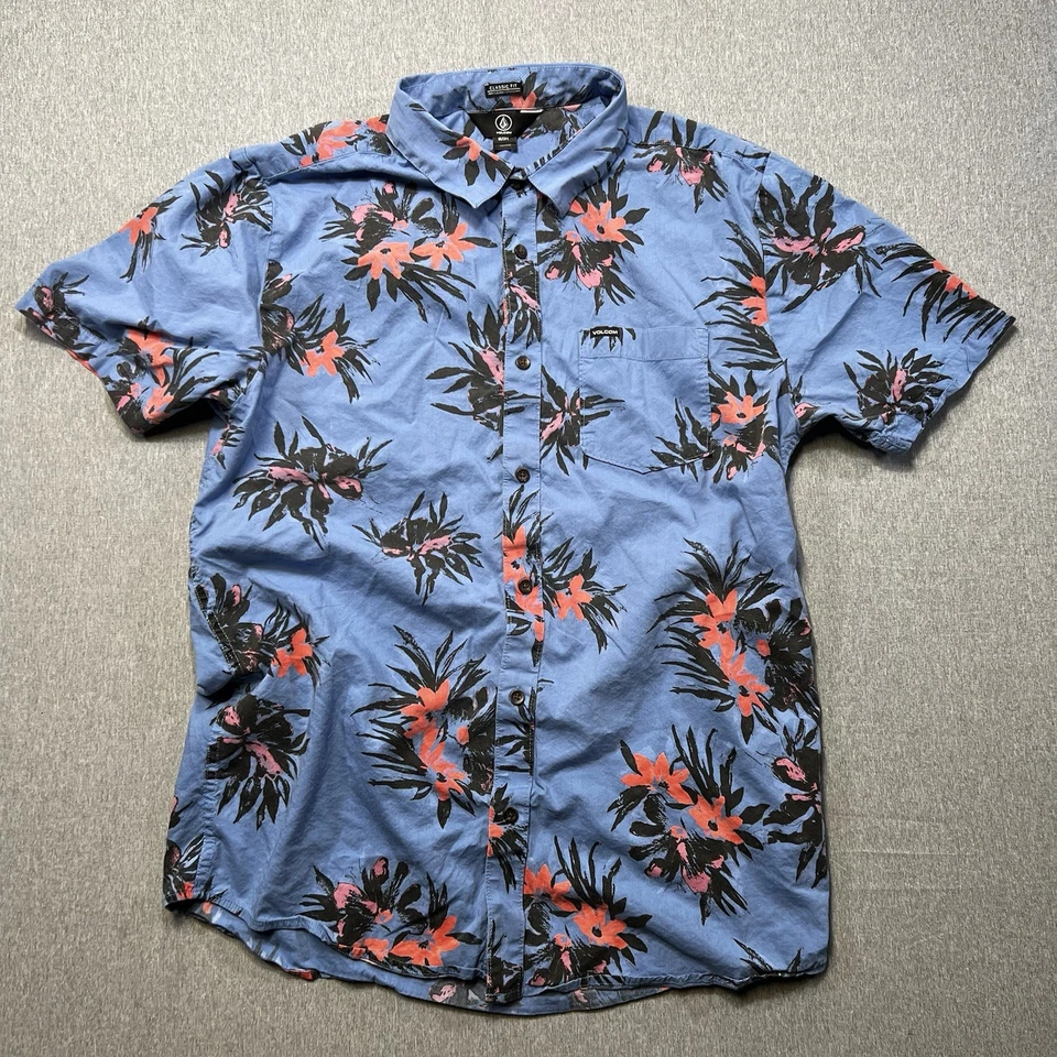 Volcom Mens Shirt Blue Tropical Button Down Surf Skate Beach Large - Image 1 of 4