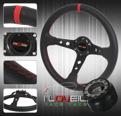 For 1990-1997 Mazda Miata Black Leather / Red Stitching Steering Wheel Set Up - Image 1 of 3