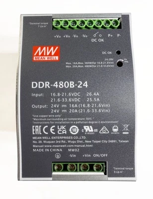 Mean Well DDR-480B-24, DC-DC Converter, DIN Rail, 480W, 24V, 20A - Image 1 of 4