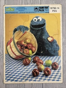 ORIGINAL Vintage 1986 Cookie Monster Apples Golden tray Puzzle Sesame Street PBS - Picture 1 of 8