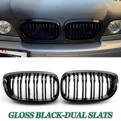 For 2003-2006 BMW E46 325Ci 330Ci LCI Coupe Front Kidney Grille Gloss Dual Slats Foto 1 de 4