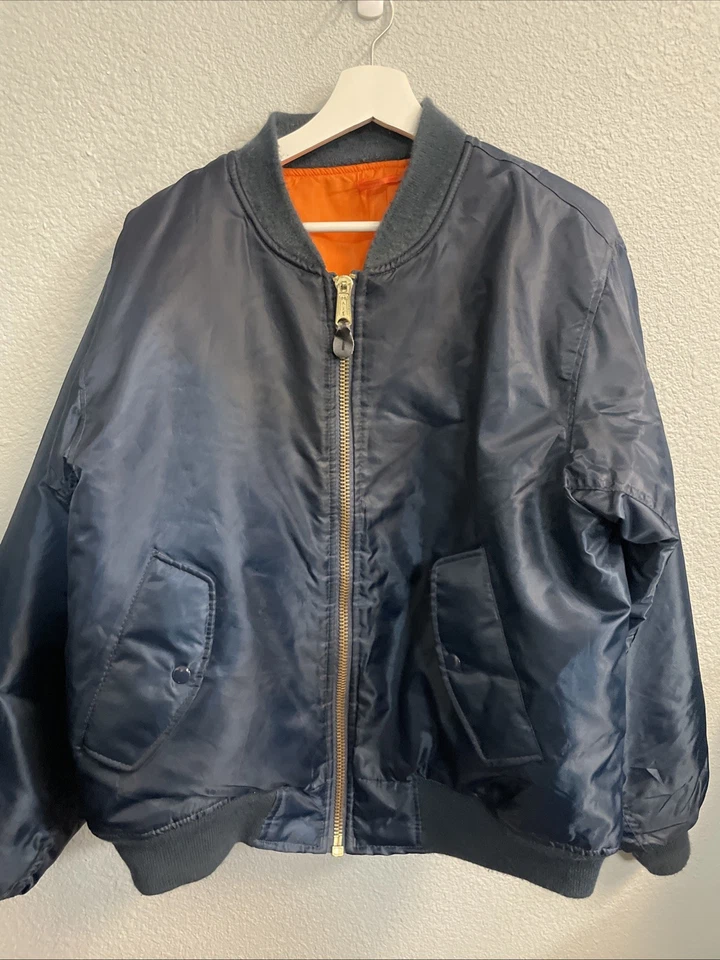Chaqueta Bomber Ma-1 Azul Estilo Vintage Repro Militar Azul Marino Utilidad Talla XL Foto 1 de 4