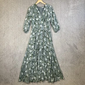 Maxi Vestido Poesía Mujer Reino Unido 14 Verde Blanco Floral Envolvente Cinturón Ocasión Formal - Imagen 1 de 10