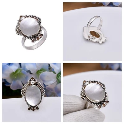 Real Mother of Pearl Sea Fish Ring 925 Sterling Silver Pomfret Fashion Jewelry - Image 1 of 4
