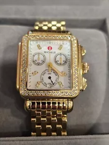 Michele Deco White MOP Dial Diamond Chrono 18k Gold Plt Watch MW06P01B0046 - Picture 1 of 13