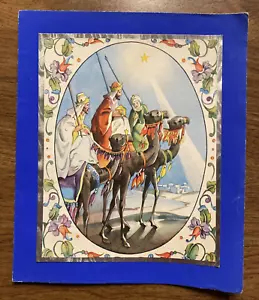 Tarjeta de felicitación de Feliz Navidad vintage de los años 40 con sobre tres reyes camellos P2B - Imagen 1 de 22