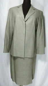 Bill Burns Bronceado Marrón Seda Lana Lino Traje Chaqueta Talla 8 Falda Talla 10 Botones Forrados - Imagen 1 de 12