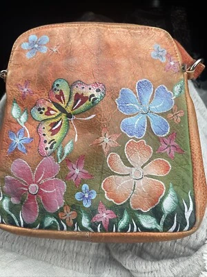 Bandolera vintage artesanal BIACCI pintada a mano color brillante cuero genuino Foto 1 de 4