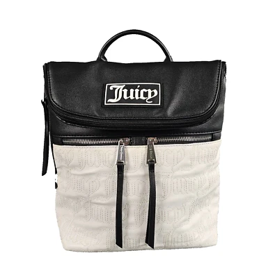 Новый без ценников Juicy Couture черный белый стежок рюкзак серебро молнии Snap карман задний ремень - Изображение 1 из 4