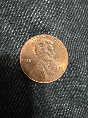 2014 D Penny Strike Through Error. Orange brownish color, not rusty, cleanish. - Image 1 of 2