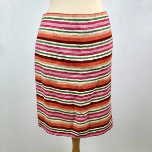 Talbots Linen Straight Skirt 10 Pink Green Stripes Invisible Zipper Fully Lined - Picture 1 of 10