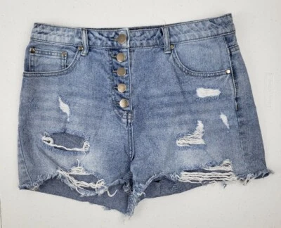 GB Pantalones Cortos Denim Botón Corte Frontal Envejecido Mujer Junior Talla 13 Foto 1 de 4