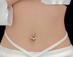 1CT Round Lab-Created Diamond Women's Belly Button Ring 14K White Gold Plated - Picture 1 of 5