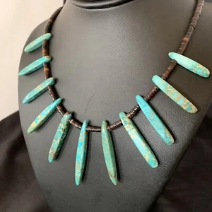 Blue Jasper Shell Bead Navajo Sterling Silver Choker Necklace 20" 11461 - Picture 1 of 12