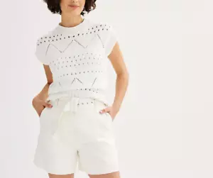 Damen Pullover Industrie verlängerte Schulter Kurzarm Neuheit weiß Small - Bild 1 von 16