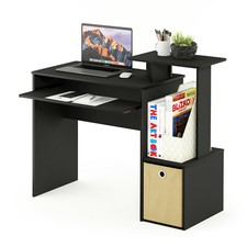 Black Wood Effect Computer Desk with Shelves and Storage Bin