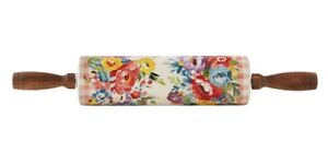 The Pioneer Woman Sweet Romance Blossoms Ceramic Rolling Pin Acacia Handles NWT