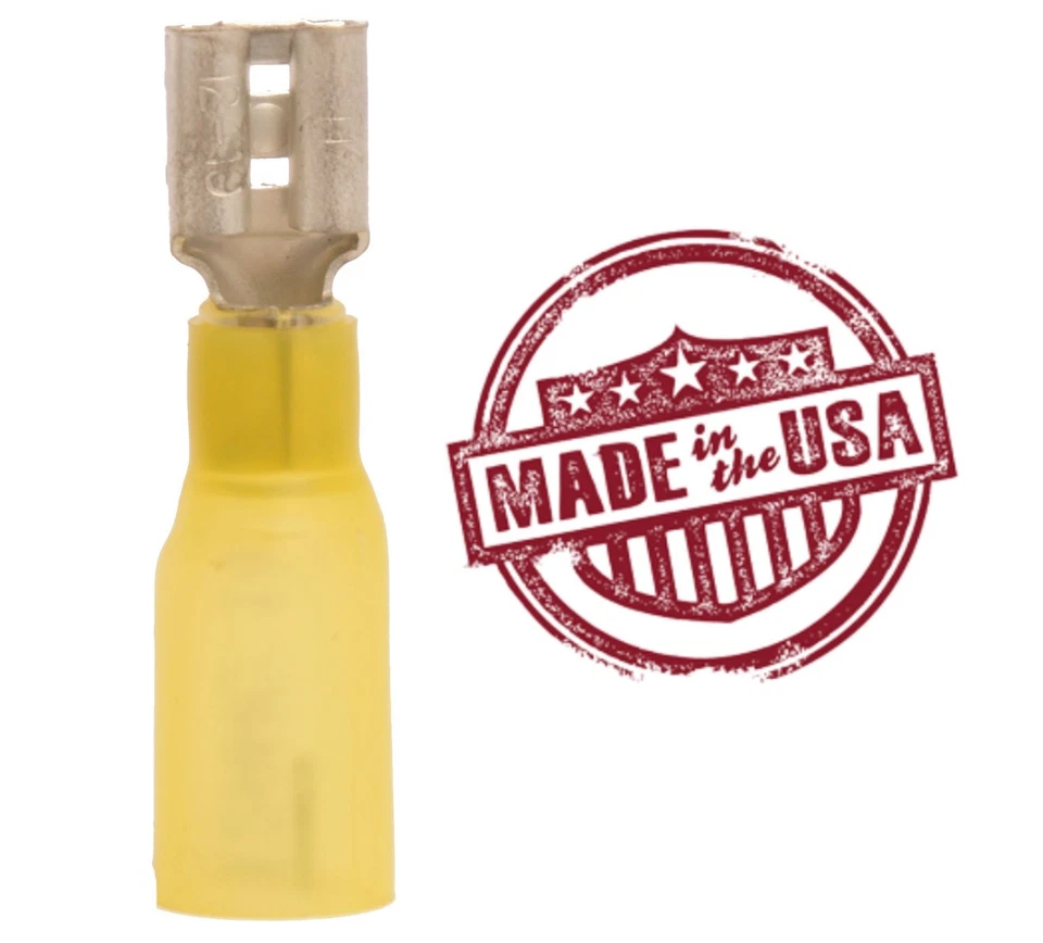 MVP 25 Yellow 10-12 AWG Female Quick Connect Terminal .250" w/3M Heat Shrink USA - Image 1 of 1