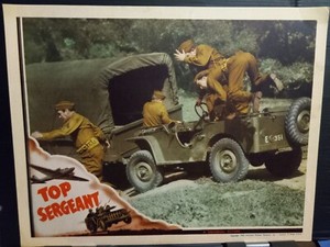 Lobby Card 1942 TOP SERGEANT Leo Carrillo Andy Devine jump into military Jeep