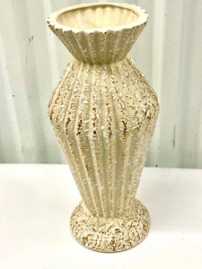 Mid Century Vintage Cream W/ Gold Flecks Ceramic Vase  - Picture 1 of 7