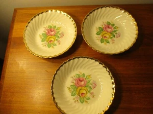 Set of (3) Quban Royal Soup Bowls. 22 K Gold Trim. Floral Swirl Pattern. 8 in. D - Picture 1 of 5