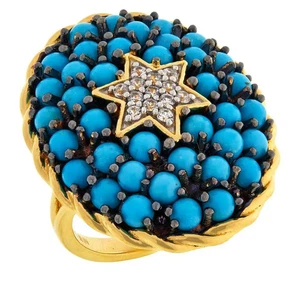 Rarities White Zircon Star & Turquoise Cabochon Cocktail Ring Size 6 - Picture 1 of 2