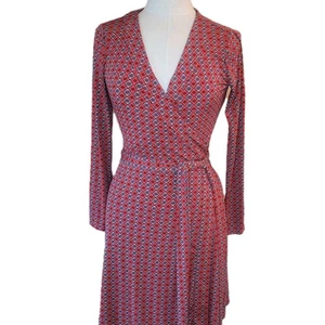 Banana Republic Print Jersey Wrap Dress Womens M Geometric Long Sleeve - Picture 1 of 13