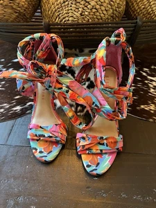 New Gianni Bini Bandana Colorblock Print Ankle Wrap Bow Sandals 9.5 - Picture 1 of 8