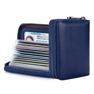 Genuine Leather Credit Card Holder Wallet RFID Blocking Secure Card Case ID C... - Picture 1 of 7