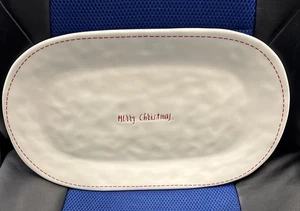Rae Dunn Frohe Weihnachten Platte Oval 14x8,5 Weiß Roter Rand Neu Offener Karton - Bild 1 von 4