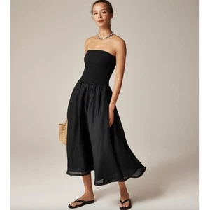 NEW J.Crew Strapless Mixy Dress Smocked A Line Minimalist Ramie Black XXS - Picture 1 of 15