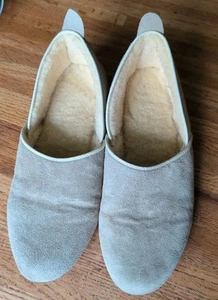 Vintage Lands End Shearling & Suede Lined Loafer Slippers M/L Suede - Bild 1 von 8