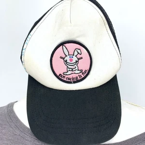 RIPPLE JUNCTION Trucker Snapback Hat Cap White Black Bunny Not Caring Is Fun - Picture 1 of 4
