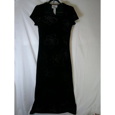 Vestido Midi Vintage Sheri Martin New York Petites Negro Terciopelo Floral Brillo 10P Foto 1 de 4