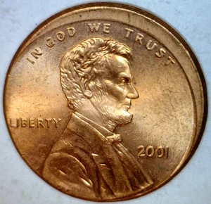 2001 ERROR OFF CENTER Lincoln Cent NICE BU + RED O/C Coin   FREE SHIP - Picture 1 of 2