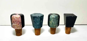 New Bottle Stoppers Set Marble & Stone w Cork Handmade Box Set of 4 Bar Ware - Picture 1 of 7