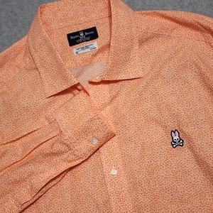Psycho Bunny orange weiß Blumenmuster Langarm geknöpftes Hemd Herren Größe XL - Bild 1 von 12