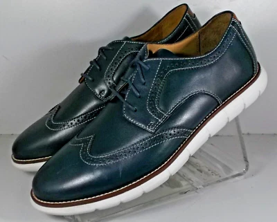 208369 SP50 HOLDEN WINGTIP MEN'S SHOES 9 M NAVY LEATHER JOHNSTON & MURPHY - Image 1 of 4