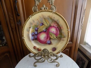 Aynsley England RARE Hand Painted Orchard Gold Plate with Beaded Gold Trim - Picture 1 of 5