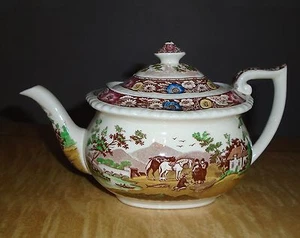 Rare ~ ROYAL CAULDON NATIVE TEAPOT ~ Polychrome Transferware England - Picture 1 of 12