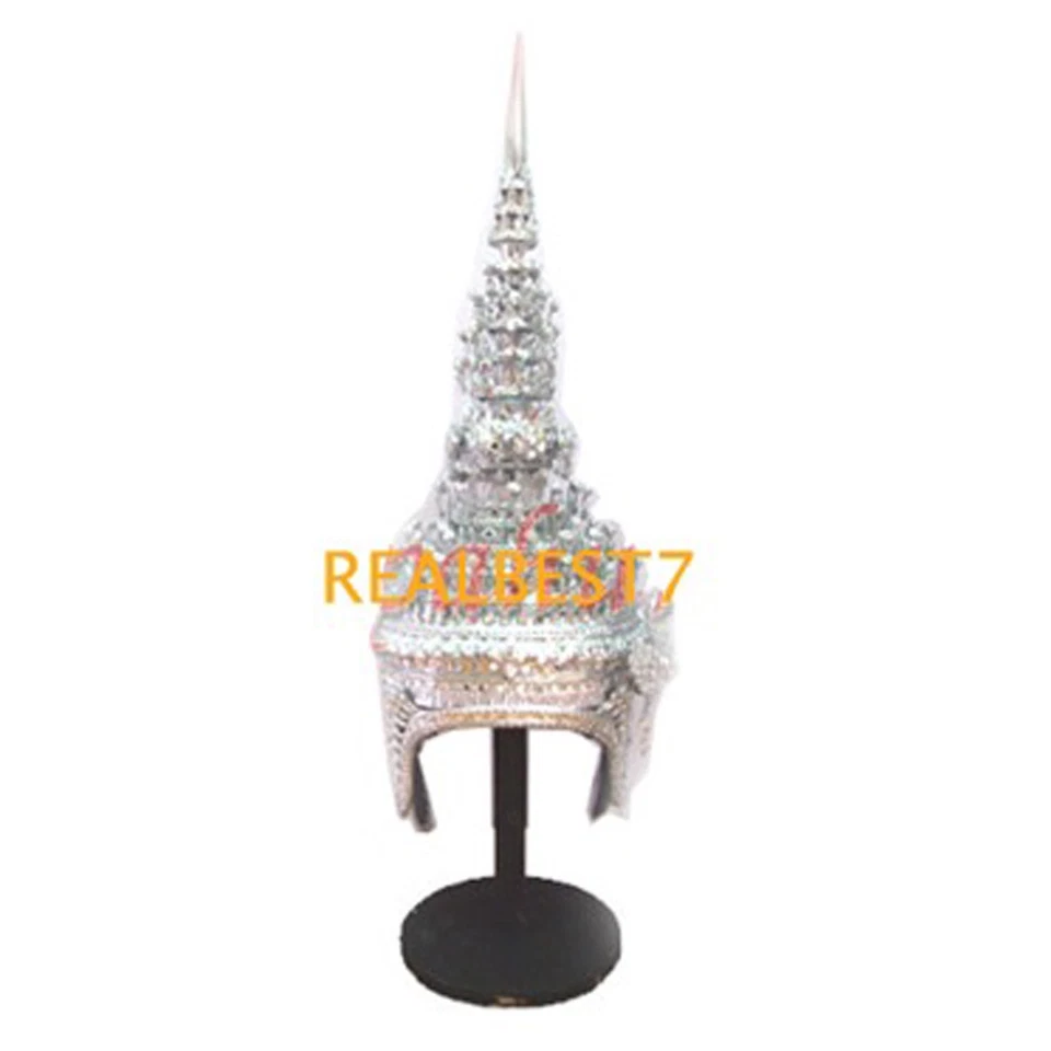 Corona de bailarina tailandesa Chada original premium plateada tamaño libre con joyas y hoja de oro Foto 1 de 4