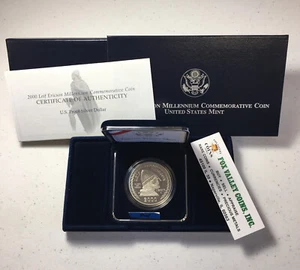 2000 LEIF ERICSON PROOF SILVER COMMEMORATIVE 90% SILVER IN US MINT OGP W/COA! - Picture 1 of 4