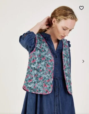 Monsoon Large kantha hand block print Quilted vest waistcoat Jacket hippy boho - Image 1 of 4
